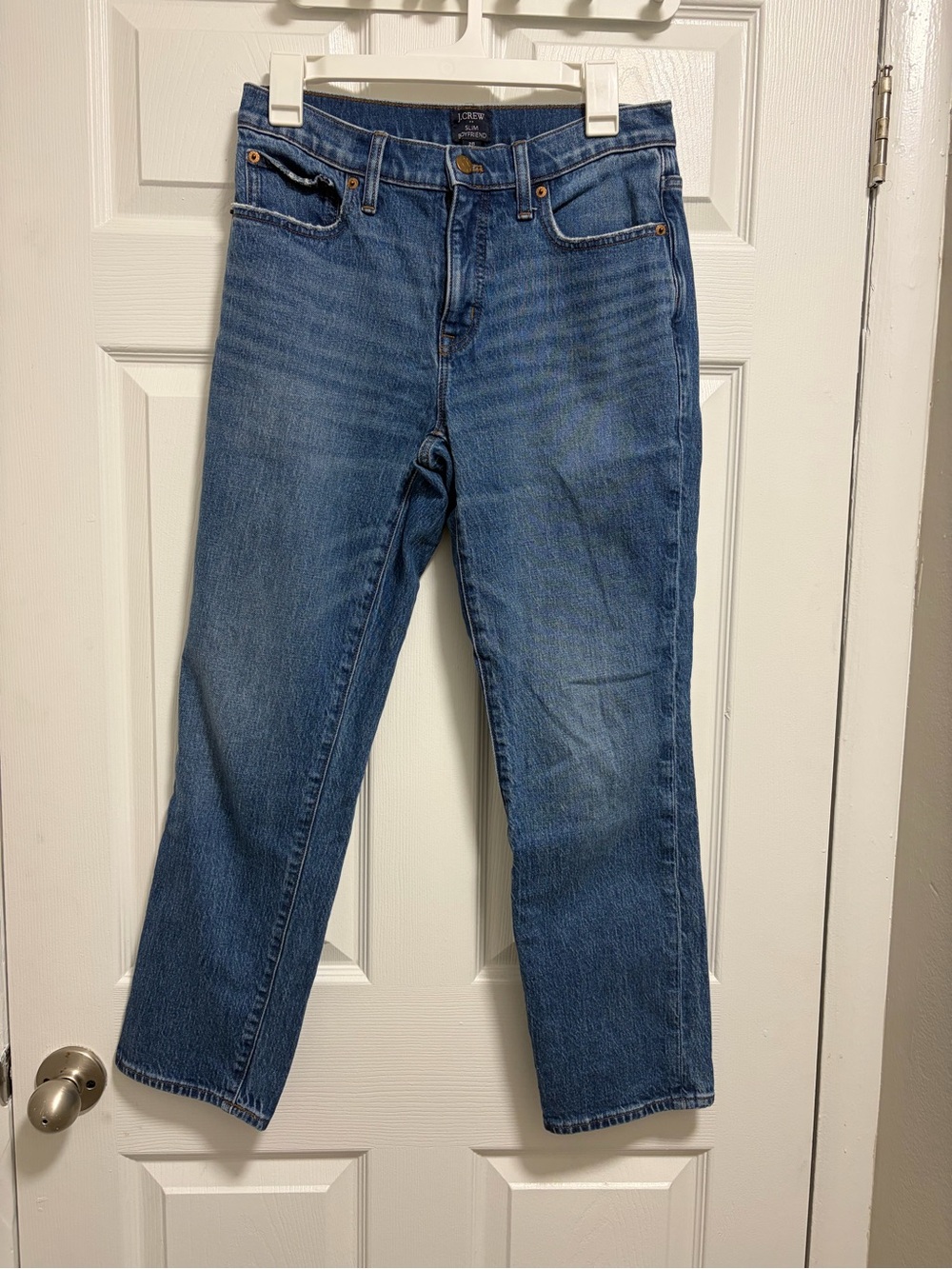 J. Crew Blue Slim Boyfriend Jeans with Raw Hem